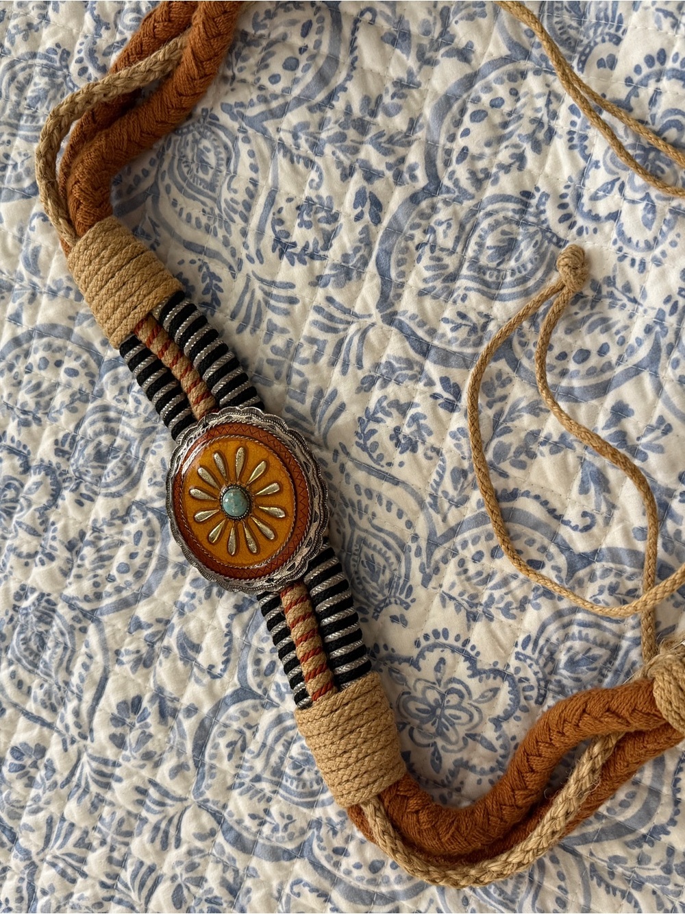 Sunburst Turquoise Concho Tie Belt 46 inches - Picture 3 of 7